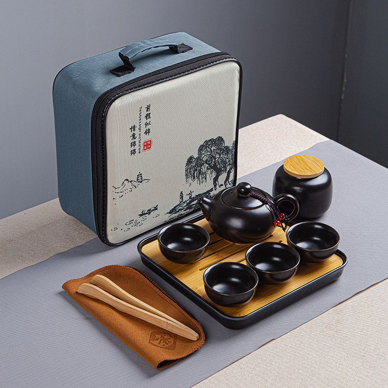 便携陶瓷定窑旅行功夫茶具套装w快客杯收纳包公司活动礼品定制LOG