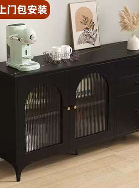 中古风岩板餐边柜多功能茶水柜客厅现代复古风黑色厨房靠VSa