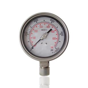 供应耐酸碱强腐蚀耐震压力表316L接头全钢充油压力表YBN100 70MPA