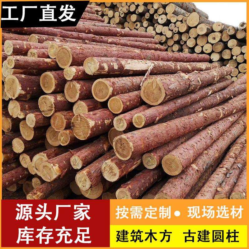 松木桩河道打桩木白松落叶松原木护坡整治绿化支撑圆木桩剥皮削尖