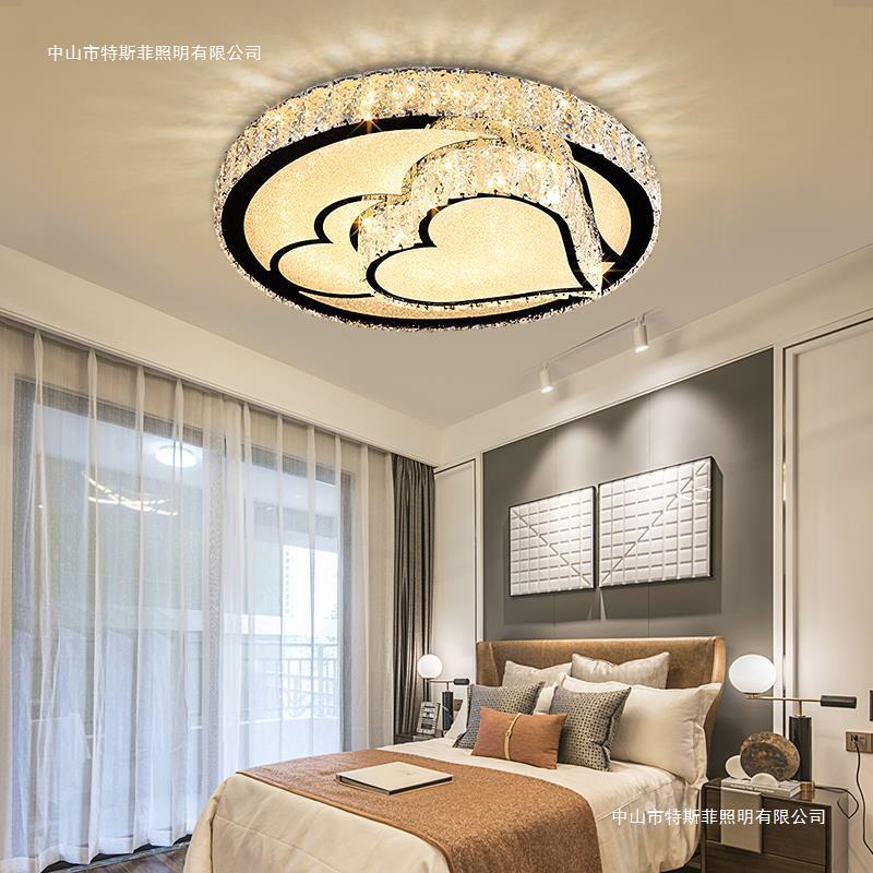 圆形水晶卧室灯星月婚房简约现代大气温馨灯具主卧室灯吸顶灯心形