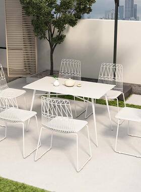 铁艺户外桌椅组合庭院花园桌椅白色阳台咖啡厅外摆茶几椅露台家用