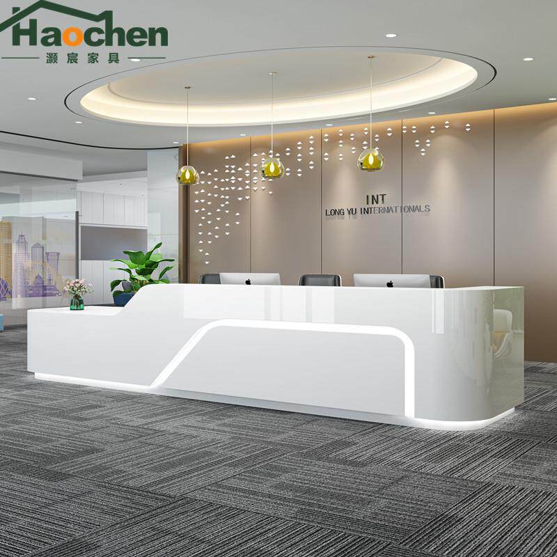 烤漆前台公司接待台简约办公桌弧形美容院收银台时尚酒店吧台广东