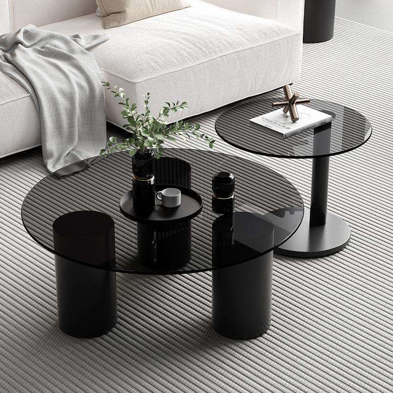 网红茶几家用客厅岩板矮桌子轻奢钢化玻璃圆形边几小户型现代简约