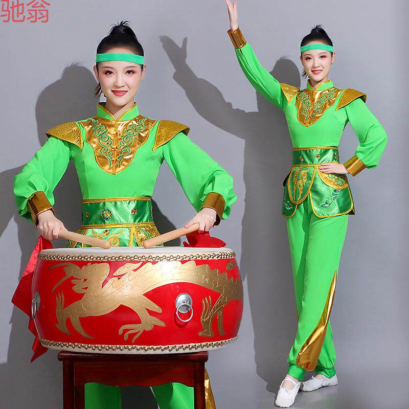 C9Y绿色威风锣鼓打鼓服2023新款秧歌服女士广场舞扇子舞蹈服腰鼓