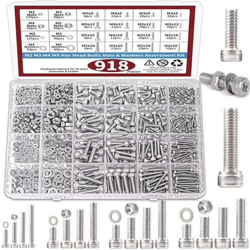 跨境 918PCS/盒装304不锈钢M2 M3 M4 M5杯头螺丝螺母垫片组合套装