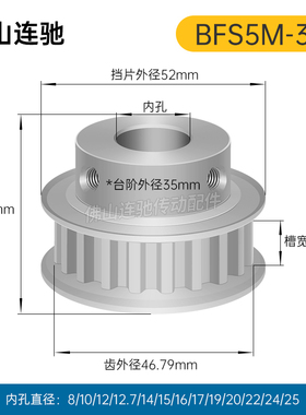 S5M30齿 同步带轮凸台 槽宽11 BF型 同步皮带轮齿轮铝 30S5M100-B