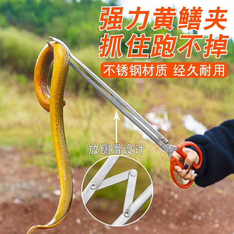 加长黄鳝夹泥鳅捡垃圾的夹子不锈钢火钳捡拾器拾物钳家用赶海工具