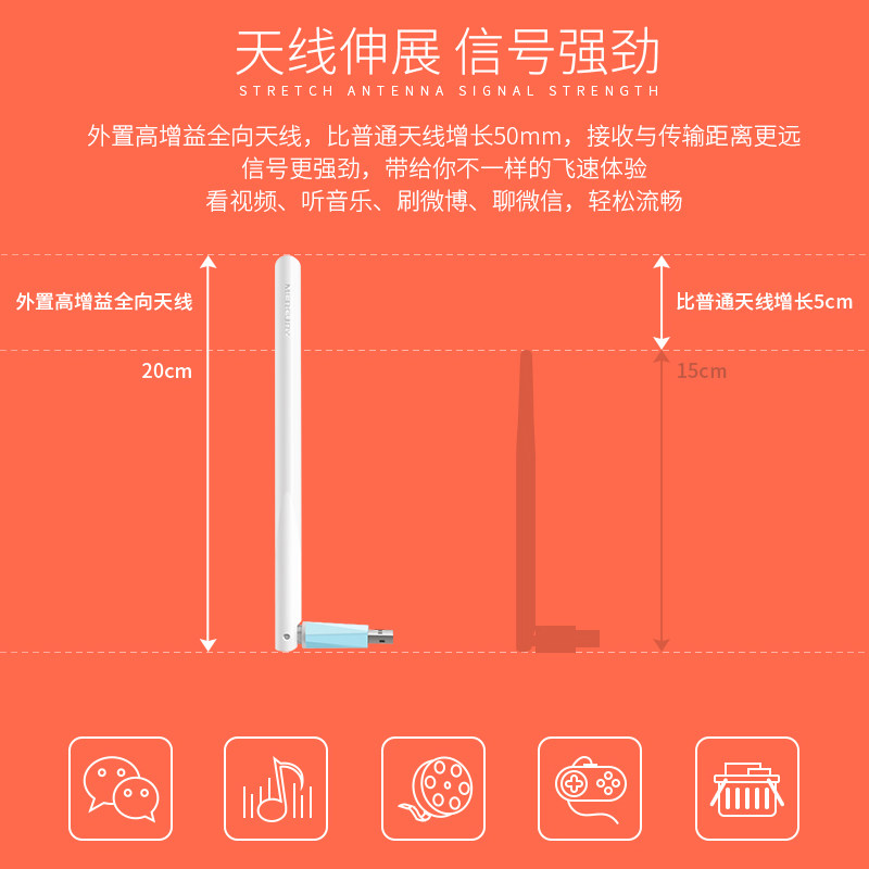 水星免驱USB无线网卡wifi接收发射器台式机笔记本电脑穿墙MW150UH
