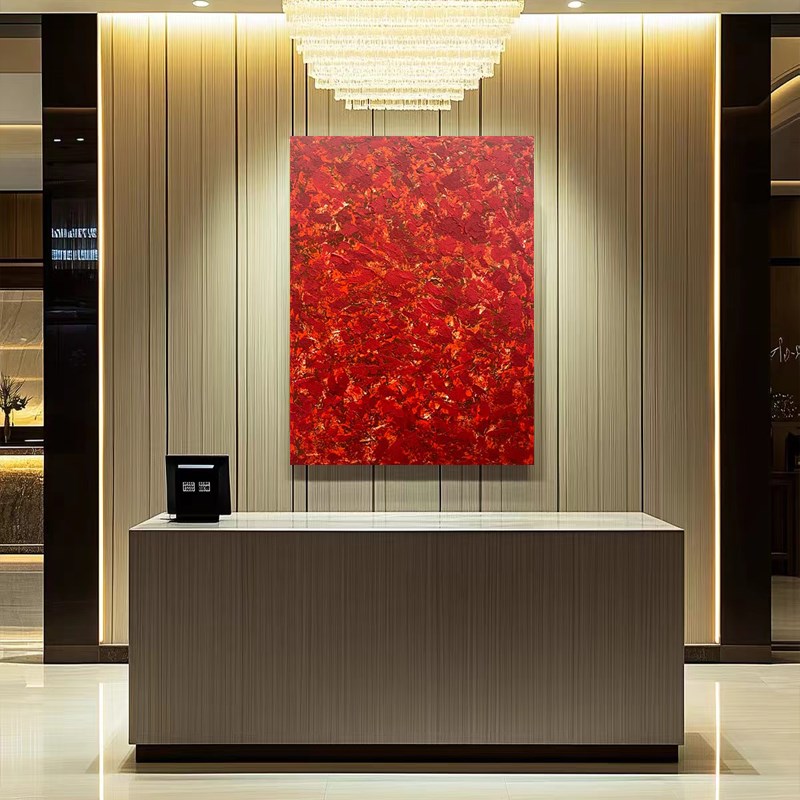 MHD原创手绘玄关装饰画酒店前台抽象红色油画走廊挂画客厅沙发画图片