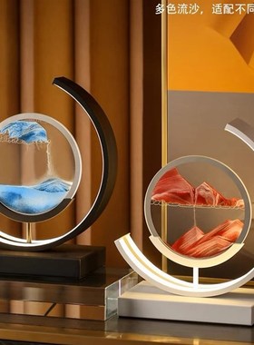 创意解压月亮款3D流沙画小夜灯摆件家居装饰品氛围灯办公室玄关