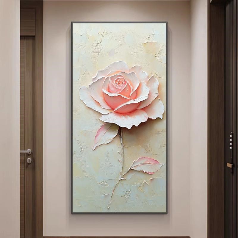 简约现代入户玄关装饰画玫瑰花卉立体感走廊过道挂画正对门砂岩画图片