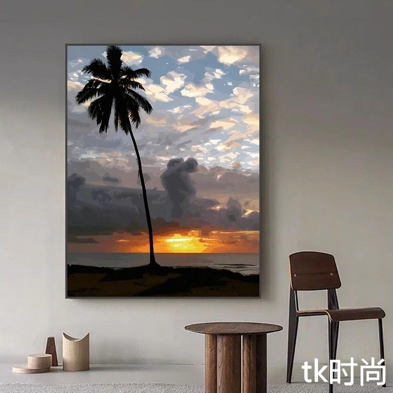 美式装饰画客厅落地画海边落日餐厅高级感沙发背景墙卧室床头挂画图片
