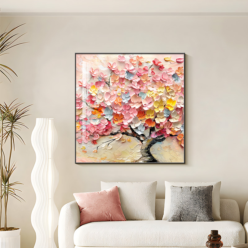 风挂画餐厅客厅芬发财背景树油画装饰画村花卉卧室奶油墙新款沙发图片