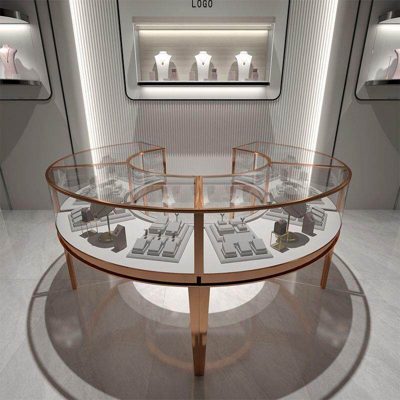 展示柜圆弧形珠宝展示柜直播不锈钢铁艺椭圆玻璃翡翠金银饰柜台轻