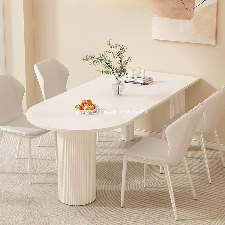 法式奶油餐桌椅组合餐桌小户型家用岛台一体现代简约宅寂风餐桌椅