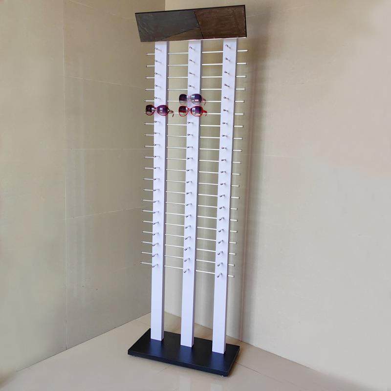 新款落地木质太阳眼镜货架展示架三排60付白色眼镜展示柜货架创意