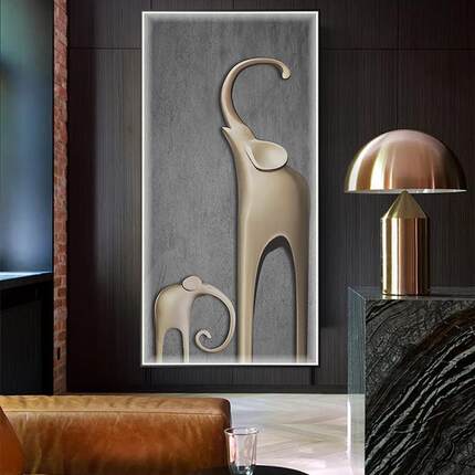 现代简约玄关装饰画带led灯走廊过道挂画抽象高档正对门竖版壁画