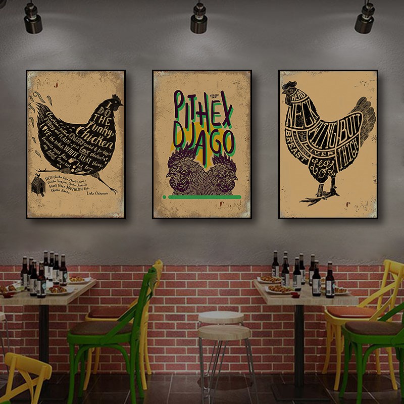 公鸡复古铁皮挂画餐厅饭店工业风墙面装饰画酒吧创意铁艺标牌壁画图片