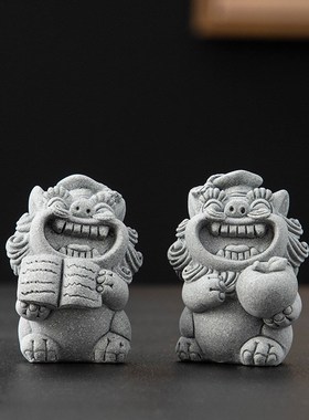 国潮可爱风狮爷石狮子小摆件家居客厅桌面工艺品装饰创意生日礼物