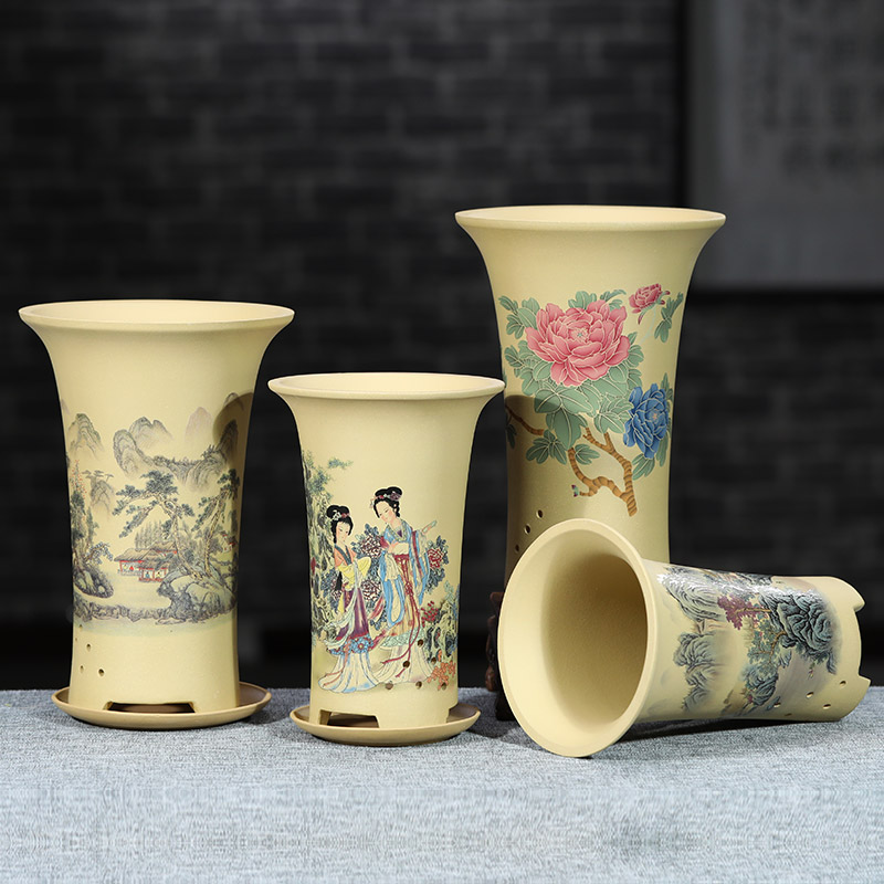 紫砂花盆精品兰花盆艺术创意透气兰花专用盆绿植春蕙兰桌面段泥盆