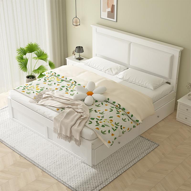 实木床简约现代白色床架1.5米出租屋单人床简易家用卧室床双人床