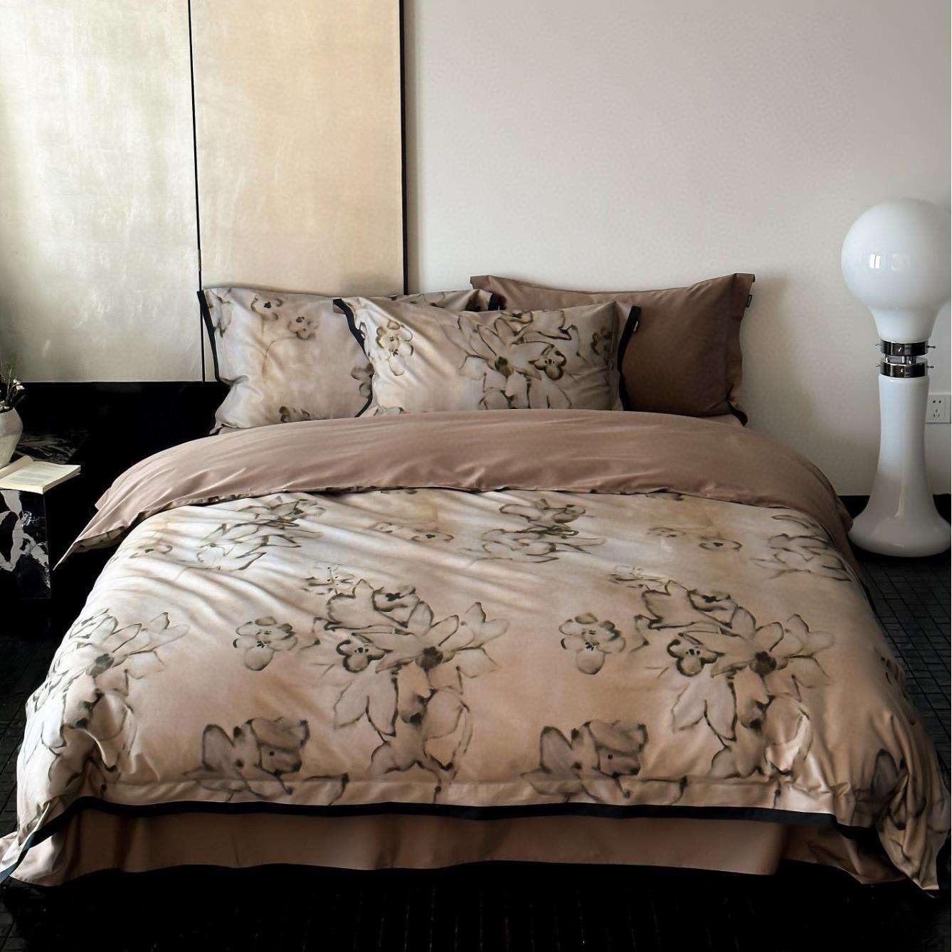 1东方禅意新中式水墨山水画S100长绒棉国风印花四件套四季用全棉