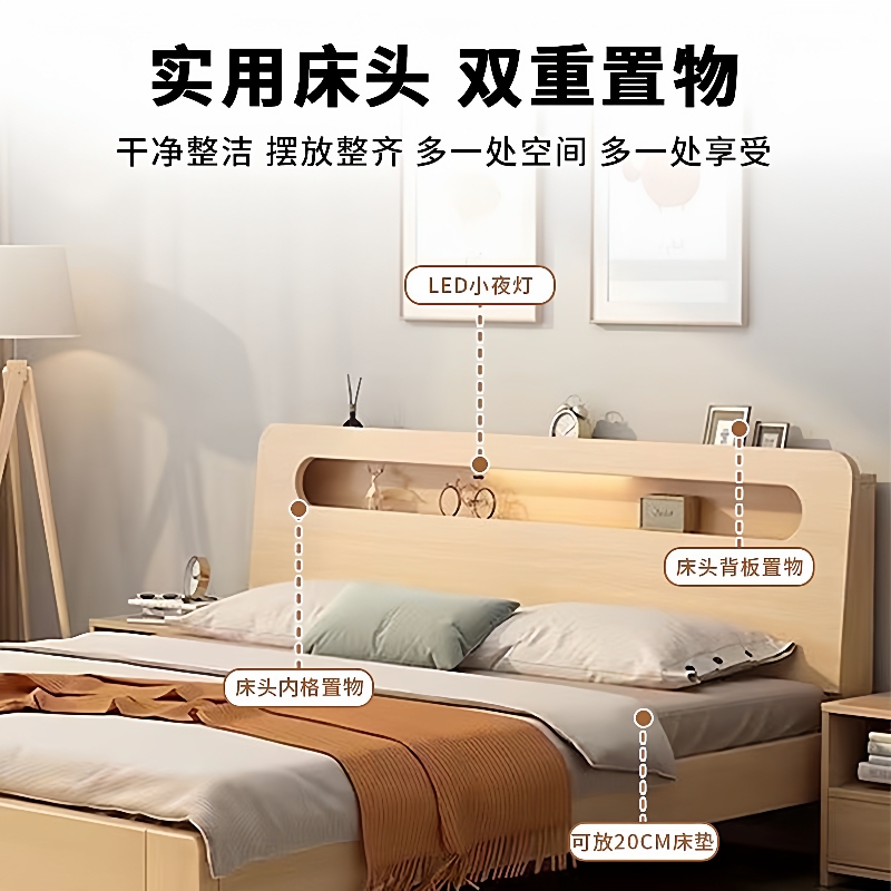 实木床双人1.8米x2米现代简约1.5米用小户型主卧大床1.2米单人厂