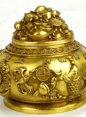 铜聚宝盆铜五路财神聚宝盆五路财神齐铜香炉聚宝盆家居客厅摆件