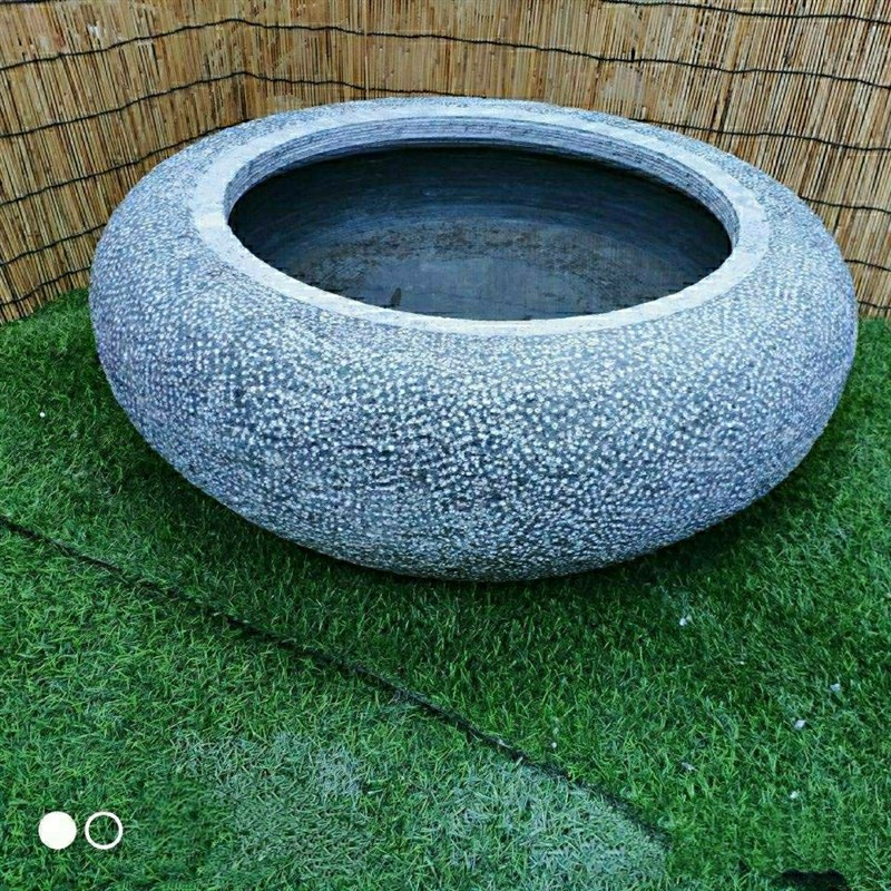 复古青石石盆鱼缸庭院流水石钵摆件水景花园石盆户外青石圆形鱼缸