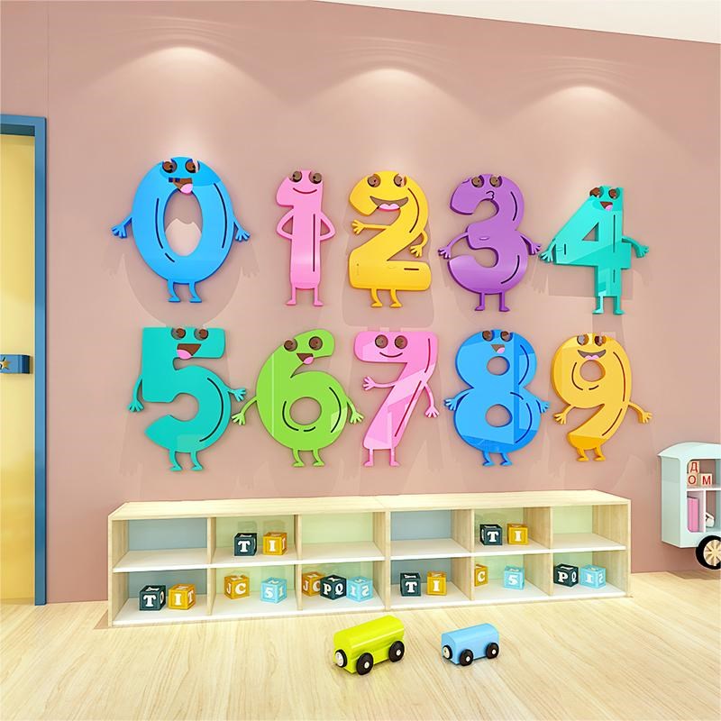 幼儿园数字背景墙贴画卡通创意教室背景装饰环创主题3d立体自粘画图片