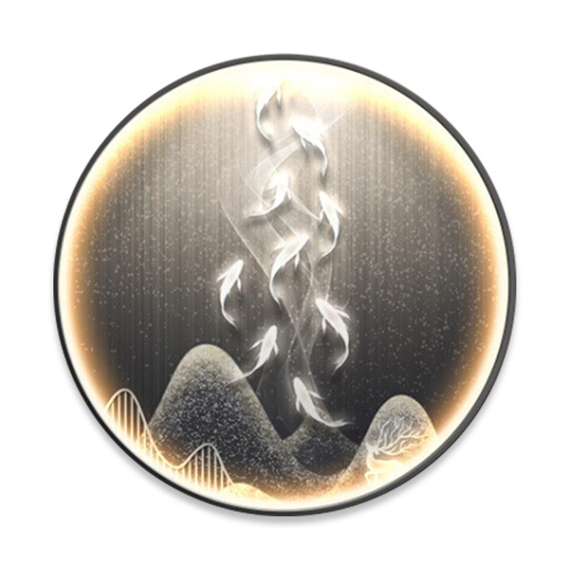 九鱼图玄关装饰画圆形现代简约抽象入户走廊过道挂画轻奢玄幻壁画图片