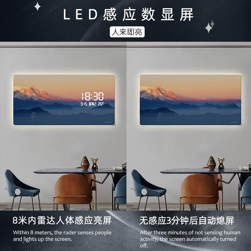 现代简约数显电子钟表挂钟客厅装饰画创意led灯光插电表挂墙时钟