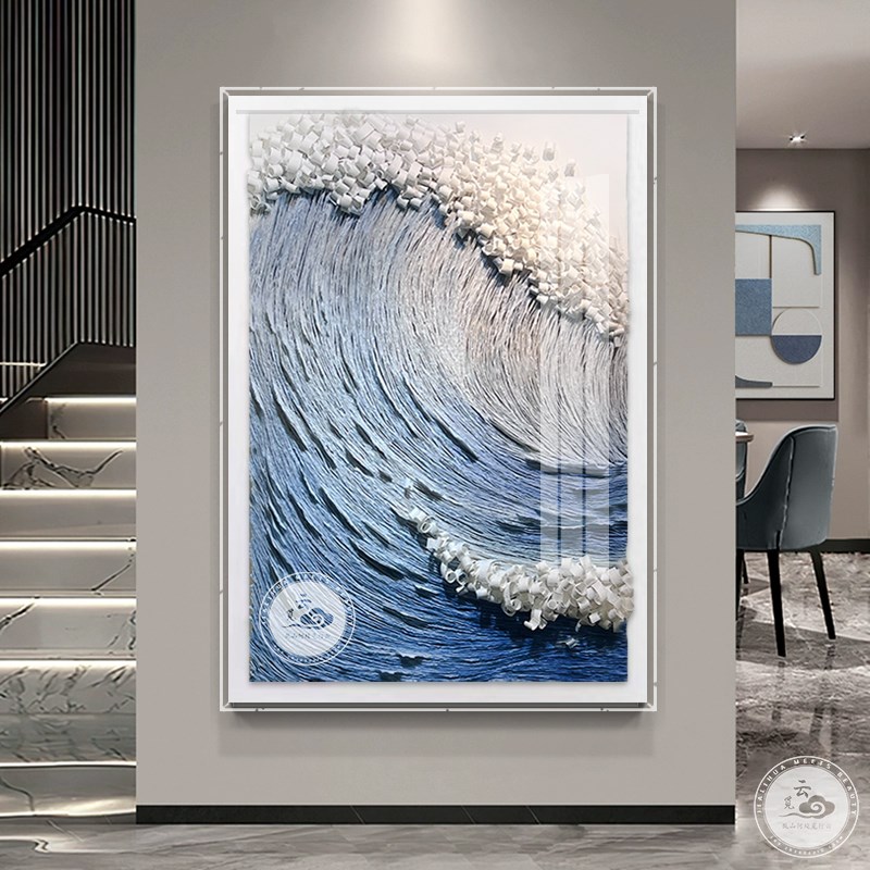 现代玄关装饰画手工立体纸艺亚克力罩挂画轻奢走廊过道背景墙壁画图片