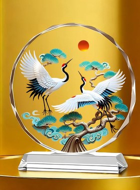 仙鹤水晶摆件2025新款客厅轻奢高档桌面装饰品电视柜茶柜摆台送礼