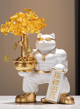 中式轻奢招财猫摆件办公室生意兴隆装饰品健身房开业礼物高档礼品