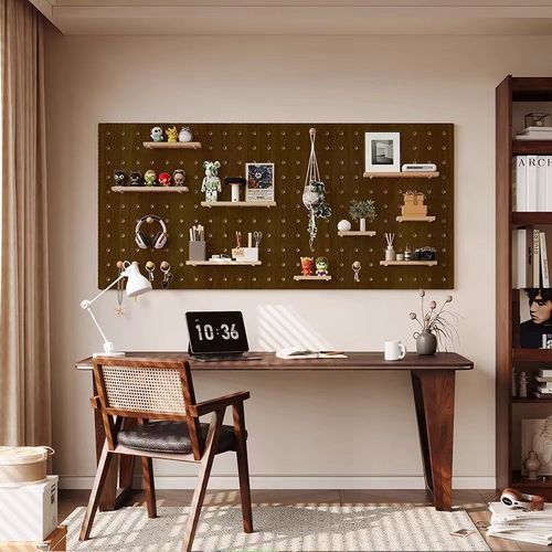 定制中古风洞洞板桌面墙上t置物架实木挂板隔板收纳墙面墙壁展示