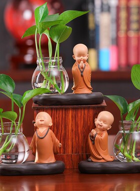 新中式禅意小和尚家居摆件装饰品可爱小沙M弥公仔办公室桌面小摆