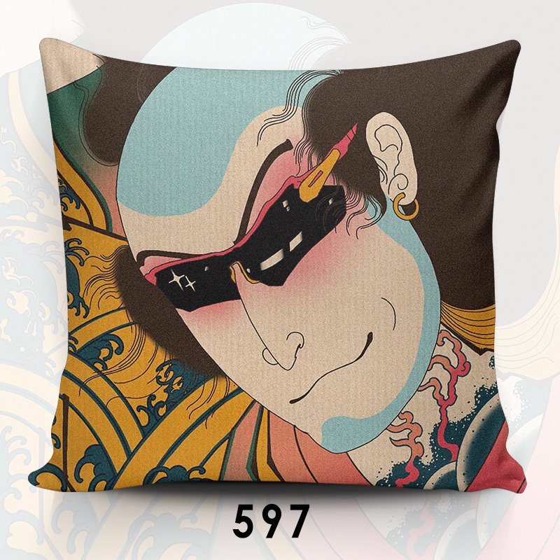 纹身抱枕浮世绘武士汽车枕头客厅沙发床头L靠枕靠垫可爱印花可定