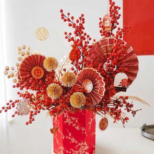 2025新年 国风绸缎桶  六角插花抱抱桶 年宵花福桶 花艺包装盒