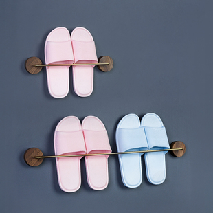 浴室壁挂拖e鞋架免打孔沥水黄铜置物架卫生间胡桃木鞋子挂墙收纳