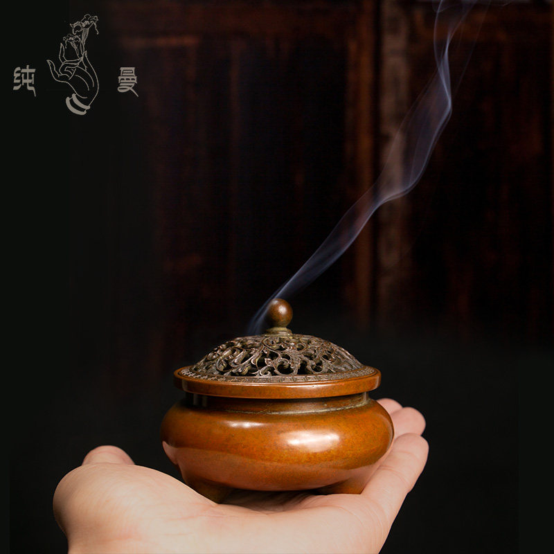 庆松堂苏工铜炉名家o胡庆松制圆脚鬲式香熏炉仿古紫铜家用礼佛熏