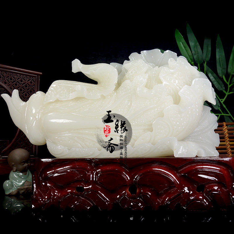 阿富汗玉白菜摆件桌面工艺品招财办公室客厅玄关店铺百财开业礼品