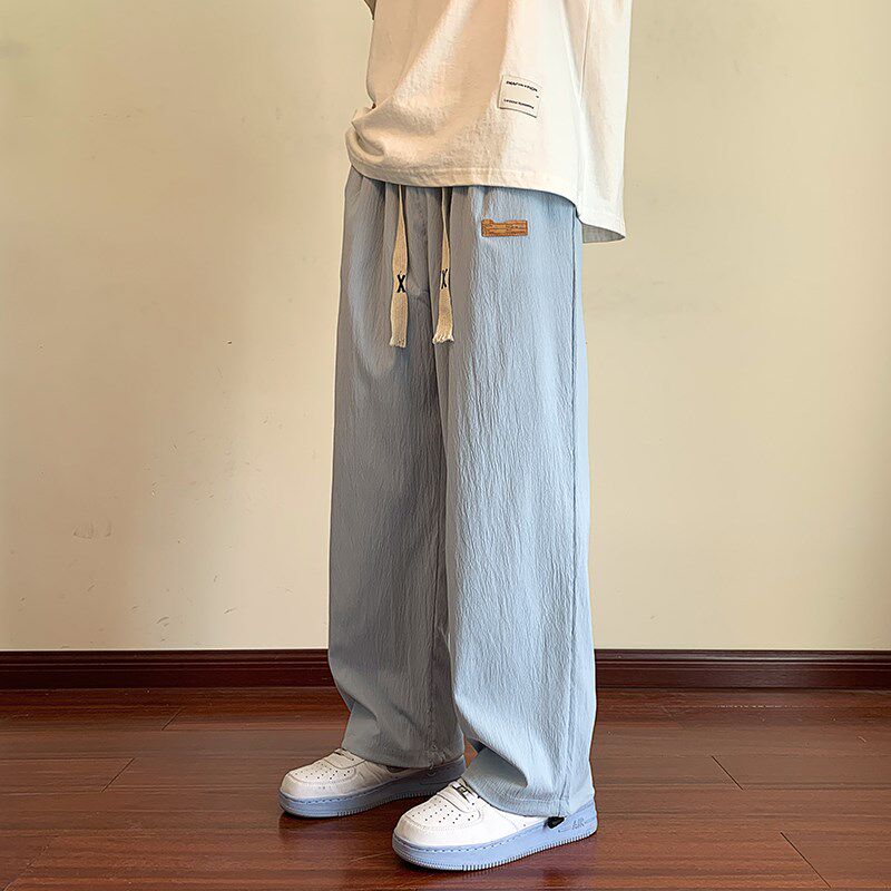 日系薄款亚麻裤男士秋季新款垂坠感高级感青少年运动直筒阔腿长裤