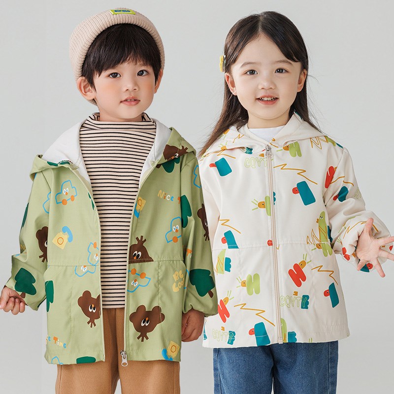 儿童防水罩衣长袖男n孩羽绒服防脏罩衫女宝宝幼儿园洋气吃饭衣兜