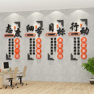 公司进门形象墙企业文化会议办公室背景墙装饰团队V激励志标语墙