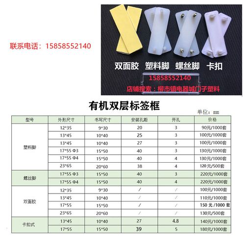 17*55配电箱双层标志框孔距40标签框透明标示牌按扭标字框塑料脚