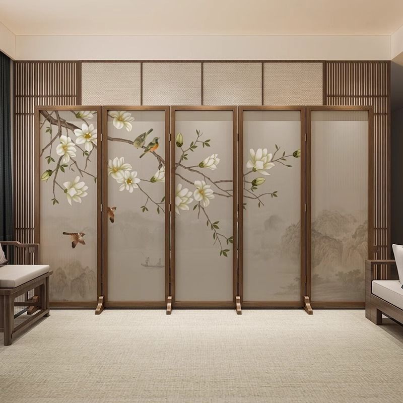 新中式花鸟屏风玄关客厅卧室移动折叠隔断酒店房间简约实木折屏,基础建材,屏风,淘宝优惠券,粉丝福利购,淘宝优惠卷