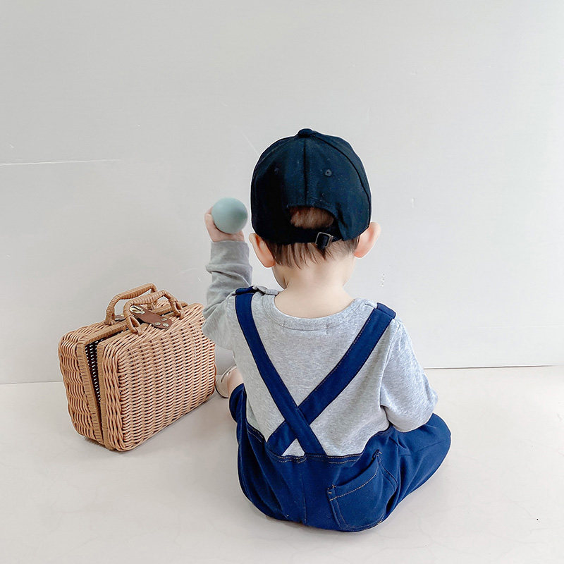 春装婴儿连体衣假两件背带裤软牛仔哈衣男宝宝长袖薄款外出服