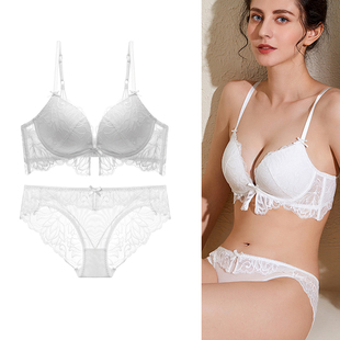 内衣女小胸聚拢无钢圈文胸收副乳防下垂大胸显小套装胸罩秋冬白色